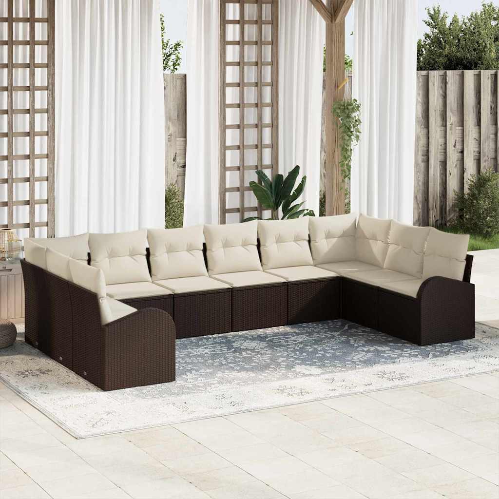 Garten-Sofa-Set mit Kissen mit Speicher 10 pcs Braun und Creme